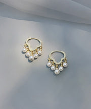 Regular White Sterling Silver Pearl Hoop Earrings