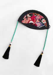 Retro Black Embroidery Floral Beading Tassel Knit Bonnie Hat