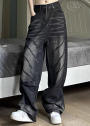 Retro Black High Wais Men Denim Wide Leg Pants