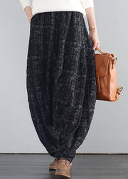 Retro Black Print Elastic Waist Thick Wide Leg Pants Fall