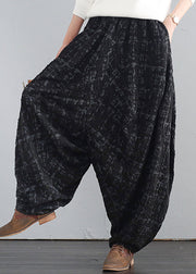 Retro Black Print Elastic Waist Thick Wide Leg Pants Fall