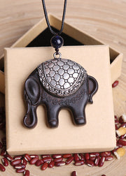 Retro Black Sandalwood Hand Knitting Alloy Elphant Pendant Necklace