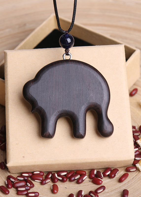 Retro Black Sandalwood Hand Knitting Alloy Elphant Pendant Necklace