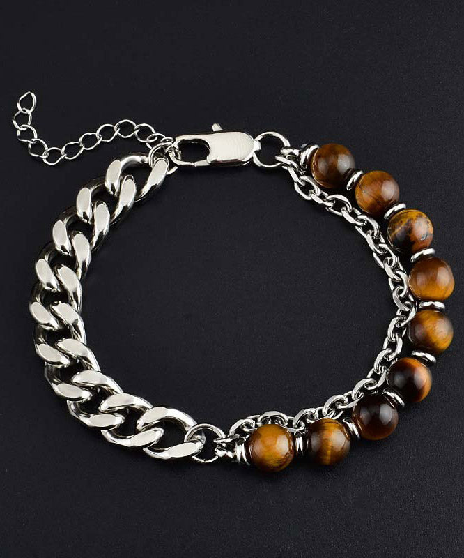 Retro Black Stainless Steel Agate Chain Bracelet