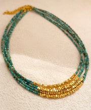 Retro Blue Copper Alloy Gem Stone Beading Graduated Bead Necklace