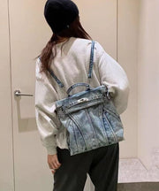 Retro Blue Large Capacity Solid Durable Denim Backpack