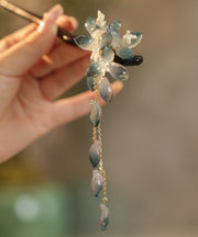 Retro Blue Sandalwood Coloured Glaze Floral Tassel Hairpin