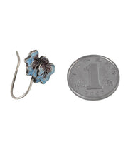 Retro Blue Sterling Silver Cloisonne Peony Stud Earrings