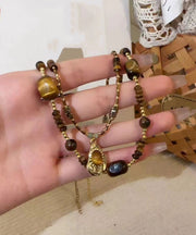 Retro Brown Bilayer Beading Tiger's Eye Pendant Necklace