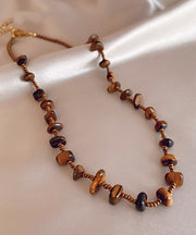 Retro Chocolate Alloy Tiger Eye Stone Beading Gratuated Bead Necklace