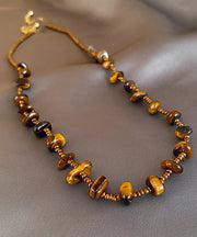 Retro Chocolate Alloy Tiger Eye Stone Beading Gratuated Bead Necklace