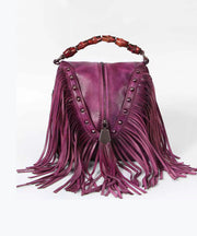 Retro Coffee Cowhide Tassel Rivet Shoulder Bag