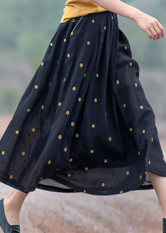 Retro striped polka dots  Pockets Linen Skirt Summer