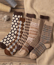 Retro Coffee Print Thick Cotton Crew Socks