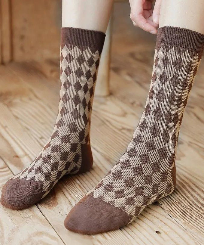 Retro Coffee Print Thick Cotton Crew Socks