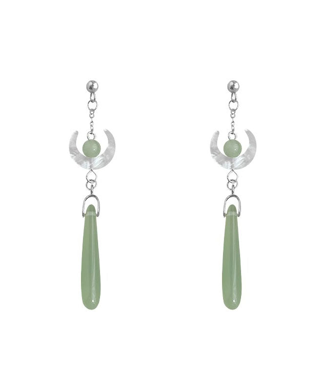 Retro Cyan Sterling Silver Alloy Jade Moon Drop Earrings