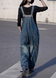 Retro Denim Blue Patchwork Button Harem Jumpsuit Spring