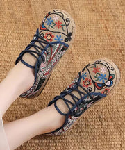 Retro Ethnic Style Embroidered Lace Up Linen Flat Shoes