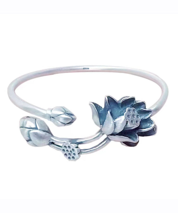 Retro Fashion Silk Sterling Silver Lotus Cuff