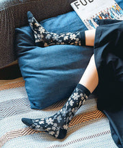 Retro Flowre Print Warm Cotton Crew Socks