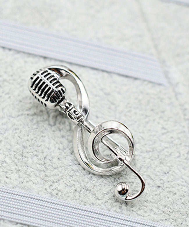 Retro Gold Alloy Microphone Musical Note Brooches