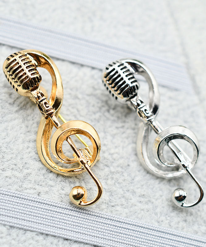 Retro Gold Alloy Microphone Musical Note Brooches