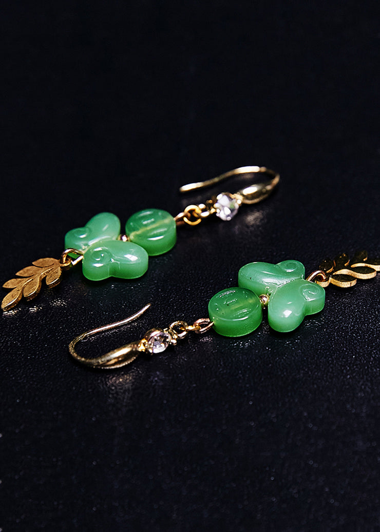 Retro Green Butterfly Jade Zircon Drop Earrings