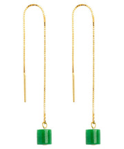 Retro Green Gold Plated Jade Drop Earrings