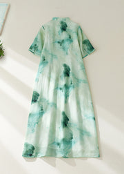 Retro Green Print Button Maxi Dresses Summer