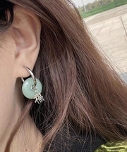 Retro Light Green Copper Jade Graphic Circle Hoop Earrings