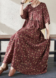 Retro Mulberry Patchwork Print Long Dresses Summer