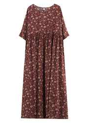 Retro Mulberry Patchwork Print Long Dresses Summer