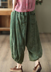 Retro Purple Elastic Waist Solid Ramie Lantern Pants Summer