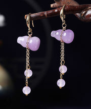 Retro Purple Overgild Chalcedony Tassel Gourd Drop Earrings