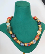 Retro Rainbow Ceramics Patchwork Graduated Bead Necklace