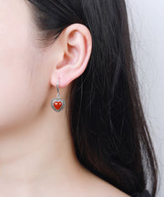 Retro Red Sterling Silver Agate Zircon Love Drop Earrings