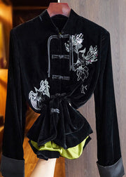 Retro Rose Embroideried Sequins Patchwork Silk Velour Coats Fall