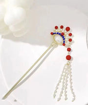 Retro Silk Alloy Pearl Tassel Hairpin