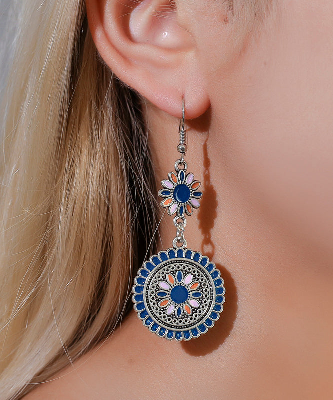 Retro Silk Sterling Silver Alloy Floral Cloisonne Drop Earrings