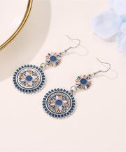 Retro Silk Sterling Silver Alloy Floral Cloisonne Drop Earrings