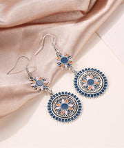 Retro Silk Sterling Silver Alloy Floral Cloisonne Drop Earrings