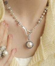 Retro Silk Sterling Silver Pearl Pendant Necklace