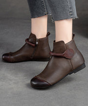 Retro Soft Splicing Ankle Boots Coffee Cowhide Leather