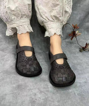 Retro Splicing Hollow Out Flat Shoes Brown Cowhide Leather