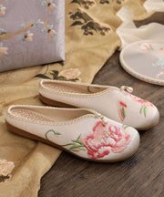 Retro Splicing Slide Sandals White Cotton Fabric Embroideried Nail Bead