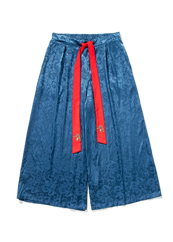 Retro Style Loose Royal Blue Wide Leg Skirt Pants For Men&