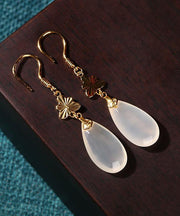 Retro White Ancient Gold Descendants Of Royal Families Chalcedony Drop Earrings