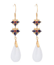 Retro White Floral Gold Plated Bowlder Drop Earrings