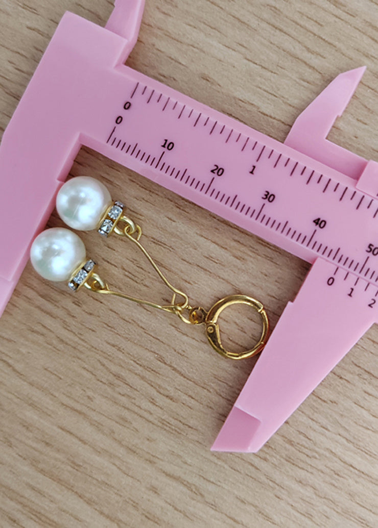 Retro White Pearl Zircon 14K Gold Drop Earrings