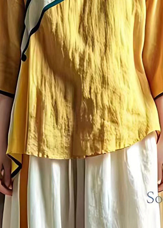 Retro Yellow Oversized Patchwork Linen Top Summer